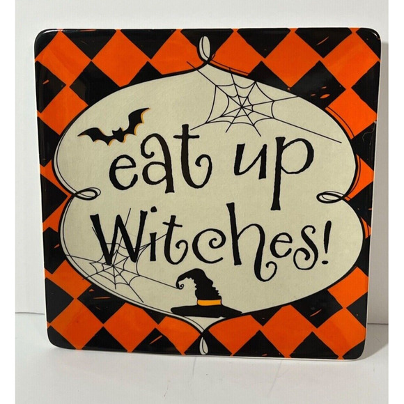 Vintage Pier One Halloween Appetizer Dessert Plates Set‎ Of 4 New in Box Witches - Picture 4 of 16